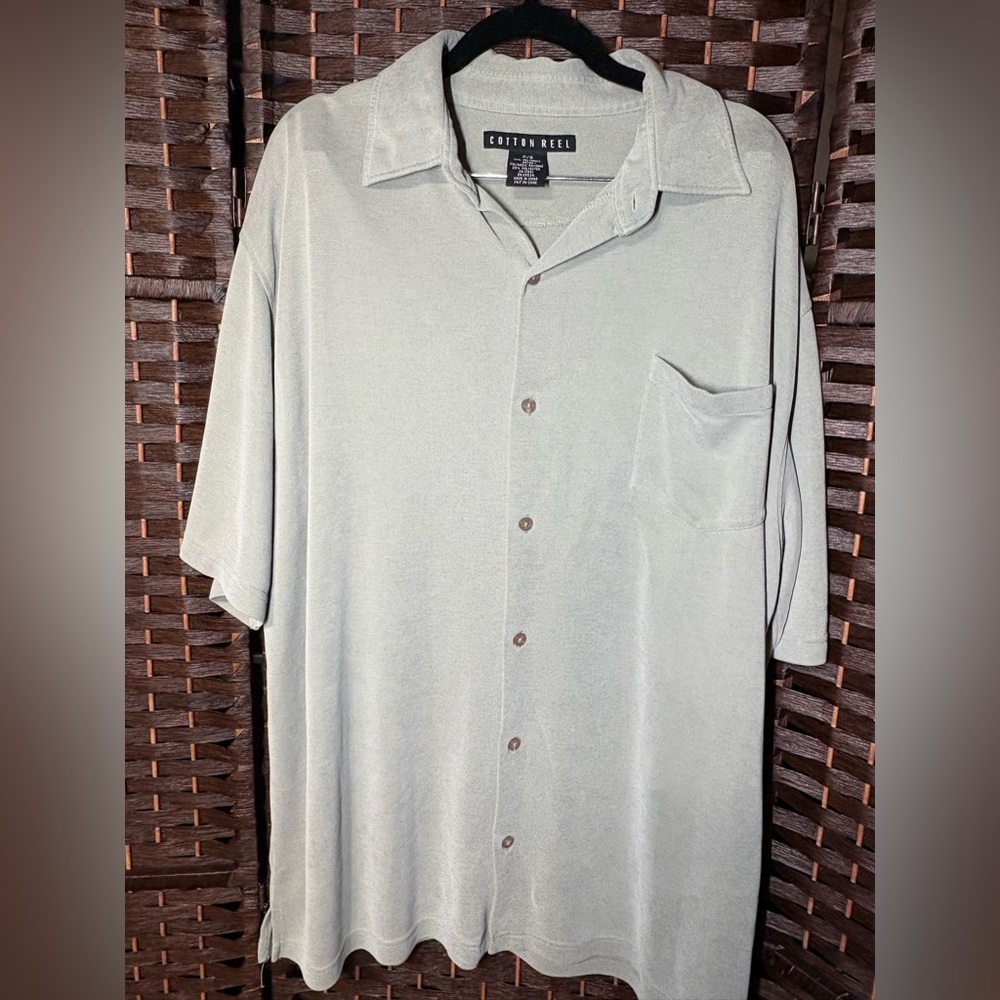 Cotton Reel Button-Down Shirt Size Large – Soft Rayon Blend